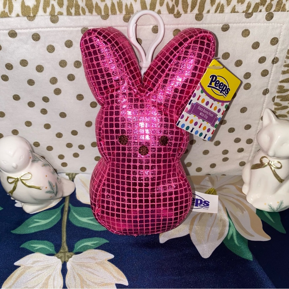 PEEPS LARGE PINK BUNNY CLIP ON KEYCHAIN